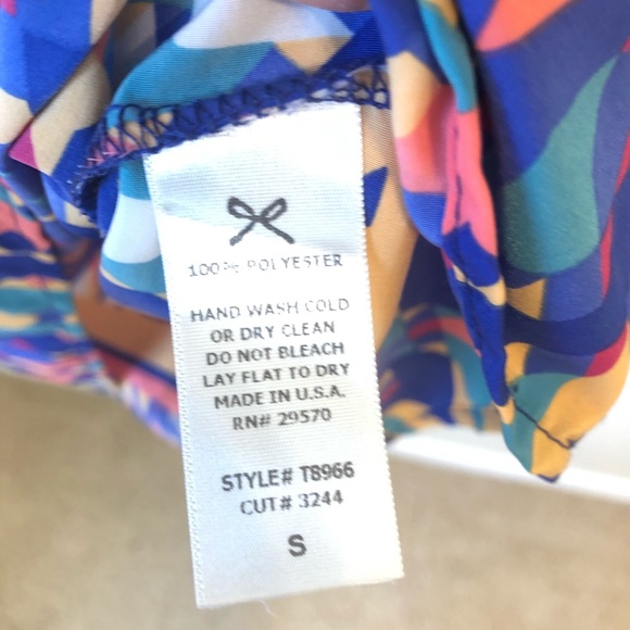 3/$10 Everly Blue White Geometric Pattern Colorful 3/4 Sleeve Blouse XS - Picture 7 of 8